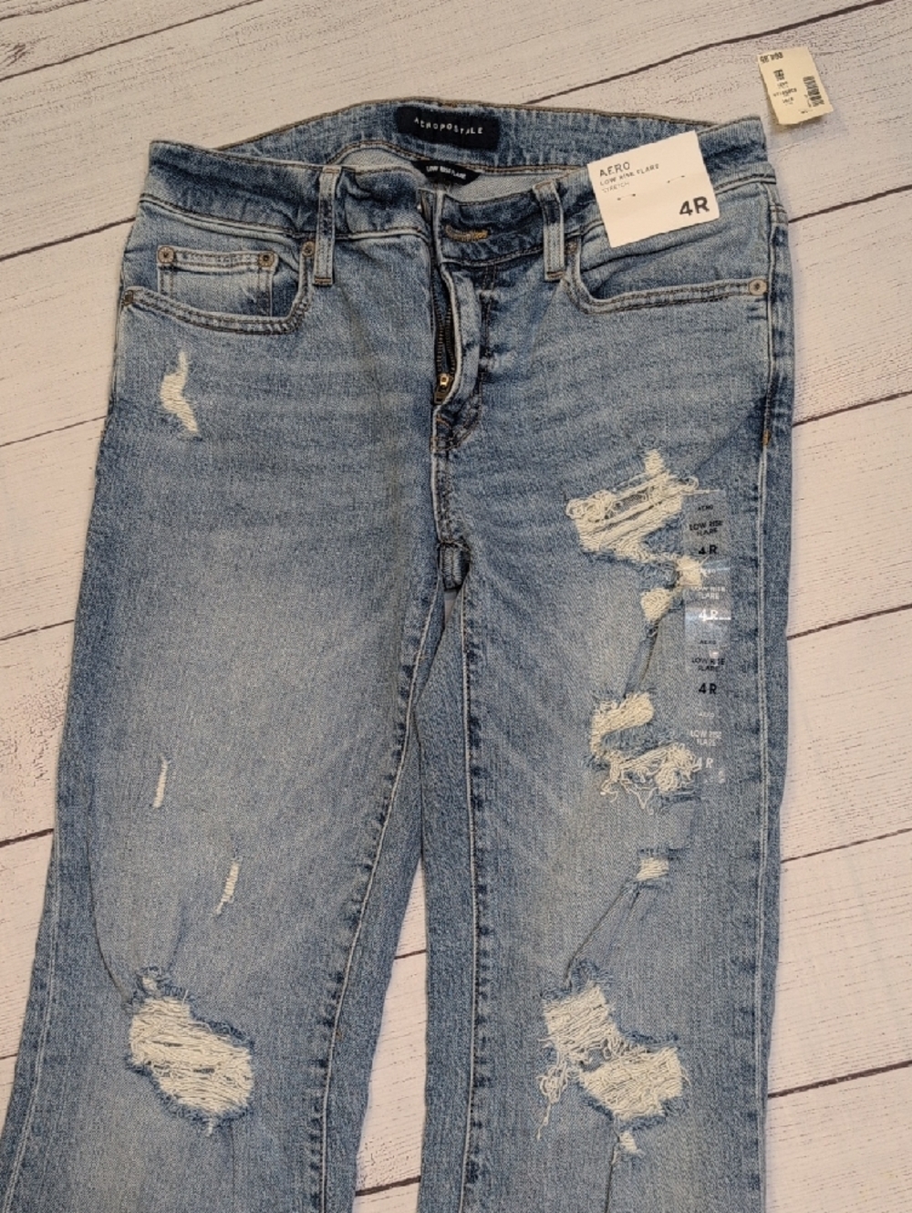 Aeropostale Low Rise Flare Distressed Medium Wash Denim Jeans - Picture 5 of 8